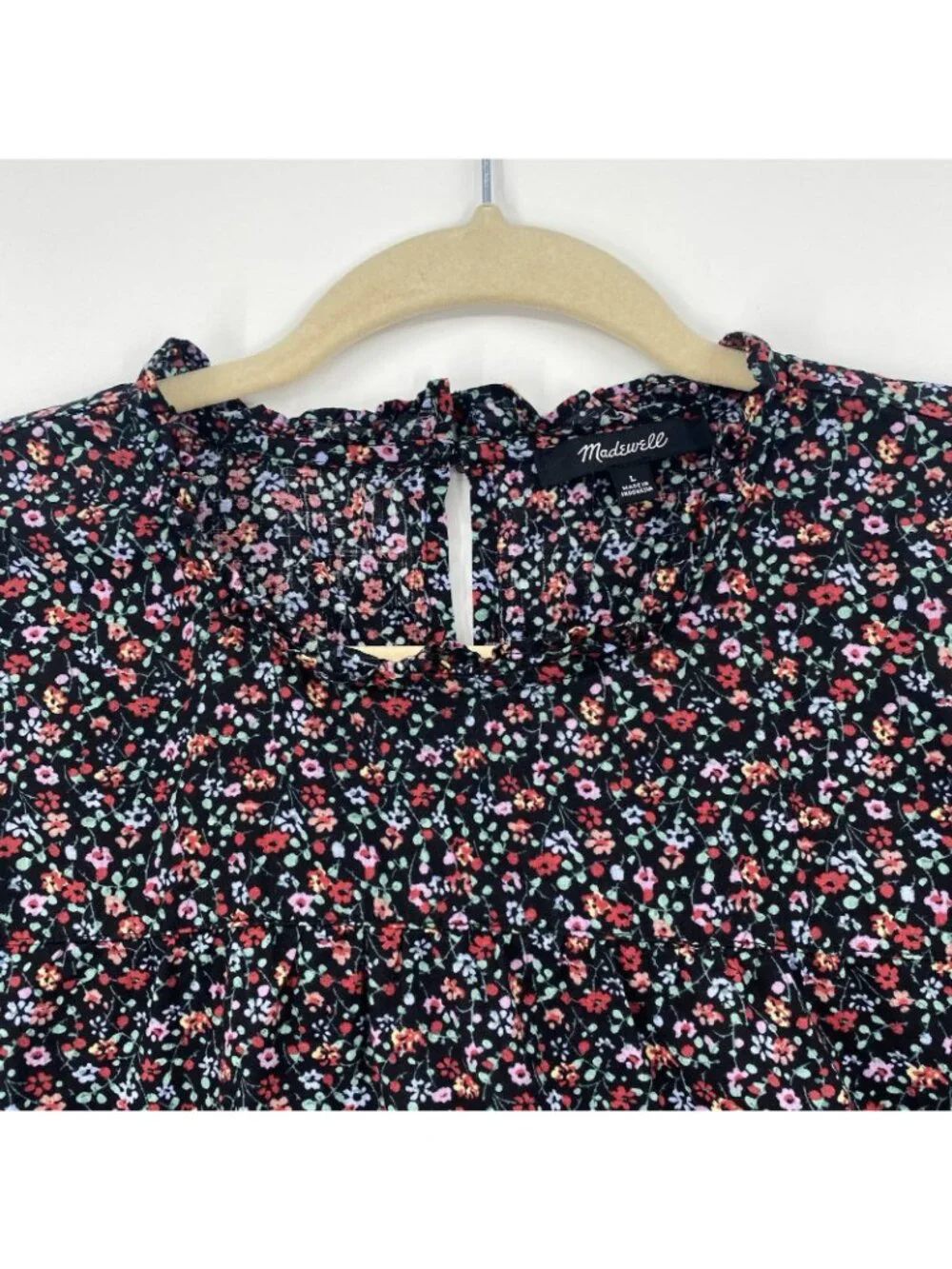 Madewell Size Large Puff-Sleeve Ruffle Top in Fieldwalk Floral Style #AK050
